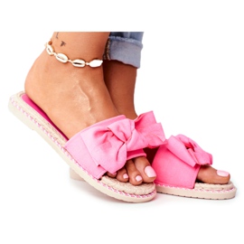 FRJ Pantuflas De Mujer Con Lazo Fucsia Neón Felicidad rosado