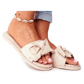 FRJ Pantuflas de mujer Happiness beige con lazo
