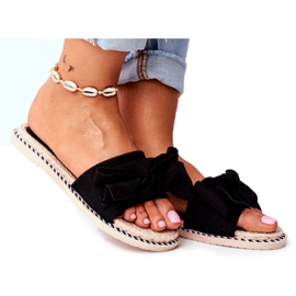 FRJ Pantuflas de mujer Black Happiness con lazo negro