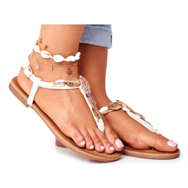 FJ1 Sandalias de mujer Elegantes chanclas Hojas doradas A veces blanco