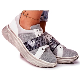 Zapatos Deportivos Deportivos De Cuero De Mujer Maciejka 04448-03 blanco gris