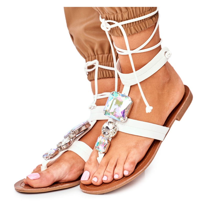 PS1 Sandalias Mujer Gladiador Con Cristales Blanco Volare