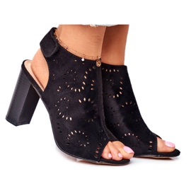 EVE Sandalias De Mujer En Tacón Calado Velcro Negro Reglas