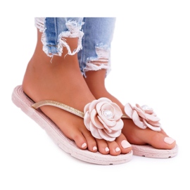 Pantuflas de Mujer Chanclas Beige Flor Purpurina Elenda