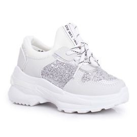 FRROCK Zapatos deportivos para niños con brocado plateado Matylda blanco gris