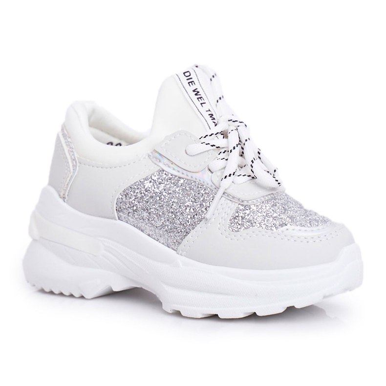FRROCK Zapatos deportivos para niños con brocado plateado Matylda blanco gris