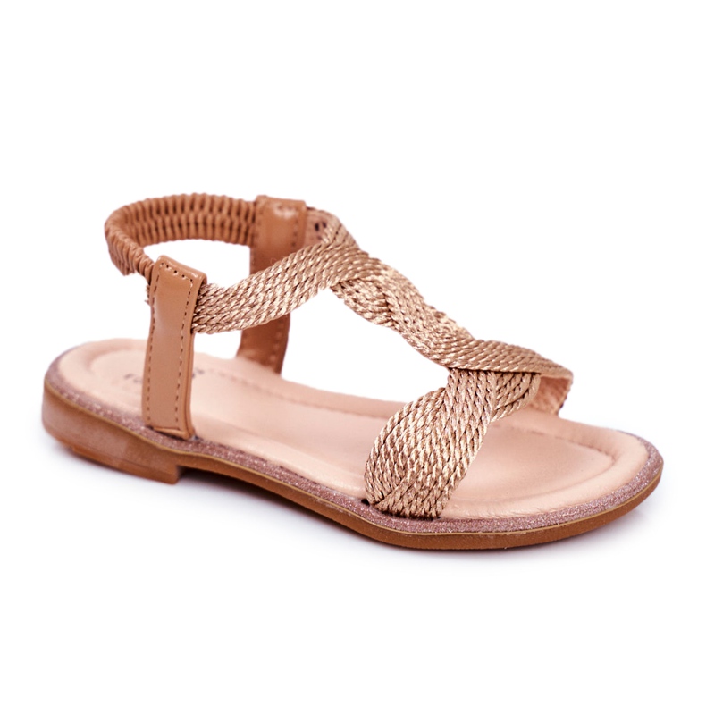 FRROCK Sandalias para niños Champagne Lamado rosado amarillo