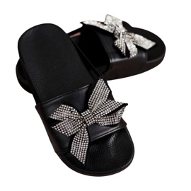 FRROCK Pantuflas para niñas con pedrería negra, lazo Jomoga negro