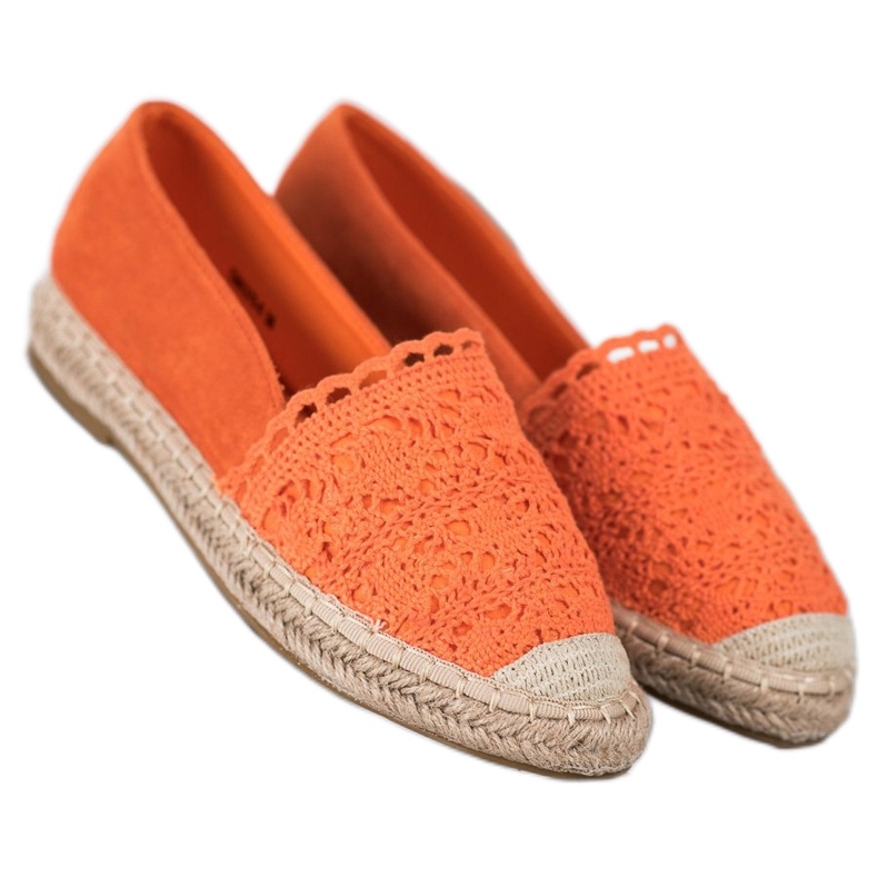 Small Swan Alpargatas de ante con puntilla naranja
