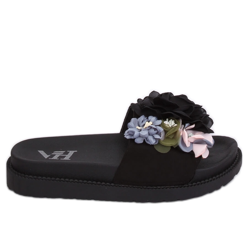 Negro PT-109 Pantuflas negras de suela alta multicolor