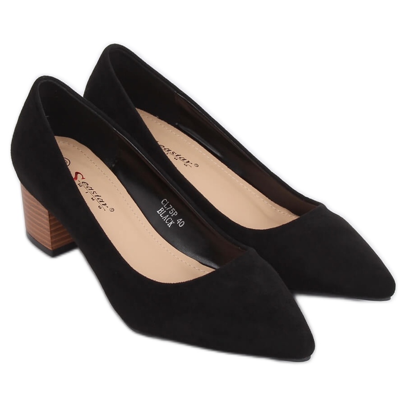 Zapatos de salón con tacón de madera negro CL75P Negro Zapatos de salón con tacón de madera negro CL75P Negro
