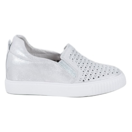 Filippo Slipons de cuero en cuña gris
