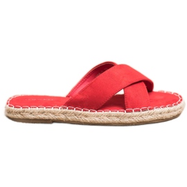 SHELOVET Cómodas pantuflas de gamuza rojo