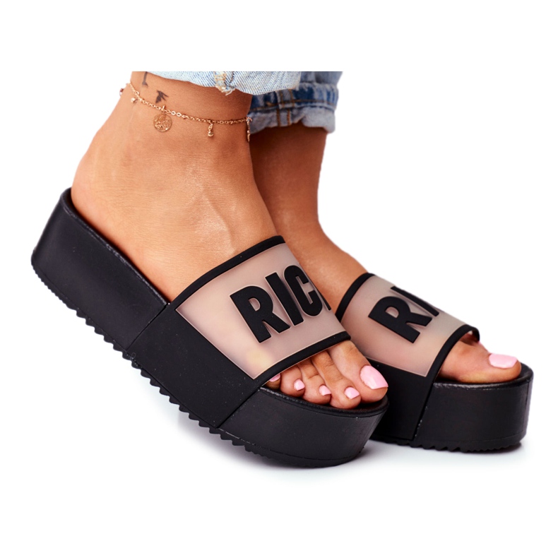 SEA Pantuflas negras Rich para mujer en la plataforma negro