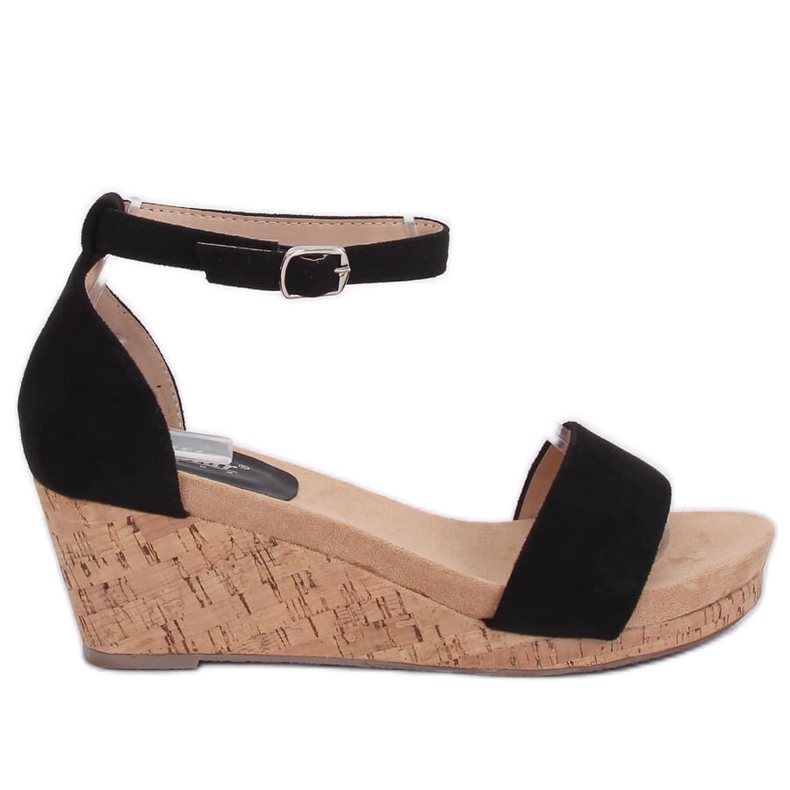Sandalias negras con tacón de cuña de corcho LL-228P Negro Sandalias negras con tacón de cuña de corcho LL-228P Negro