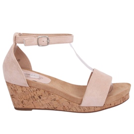 Sandalias con cuña de corcho beige LL-228P Beige