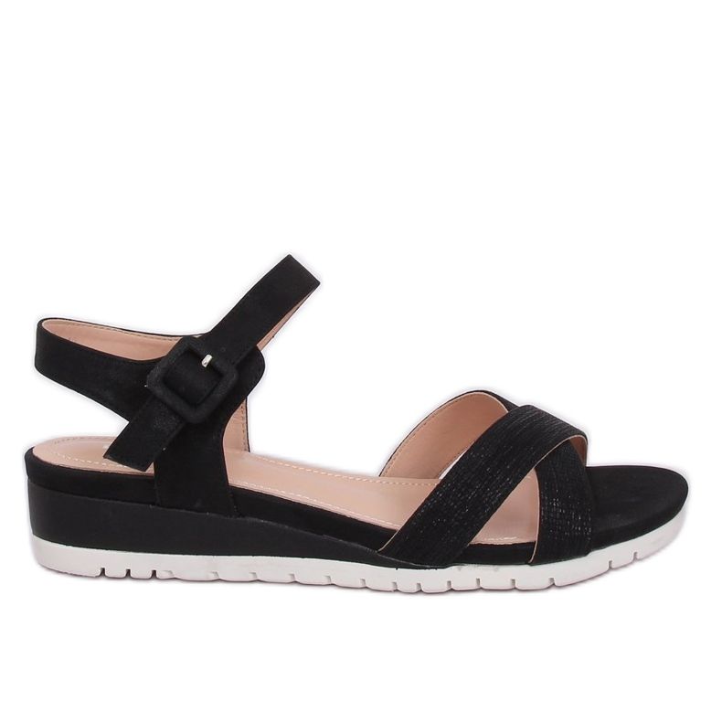 Sandalias negras con tacón de cuña baja NS115P Negro