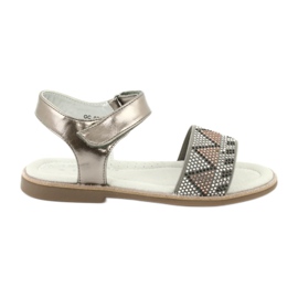 American Club Sandalias de niñas de cuero inserto metálico de plata con lentejuelas GC07/20