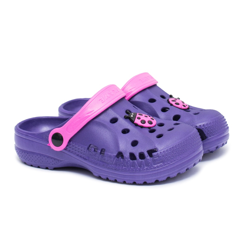 Flameshoes Zapatillas de casa para niños Kroks moradas con mariquita violeta