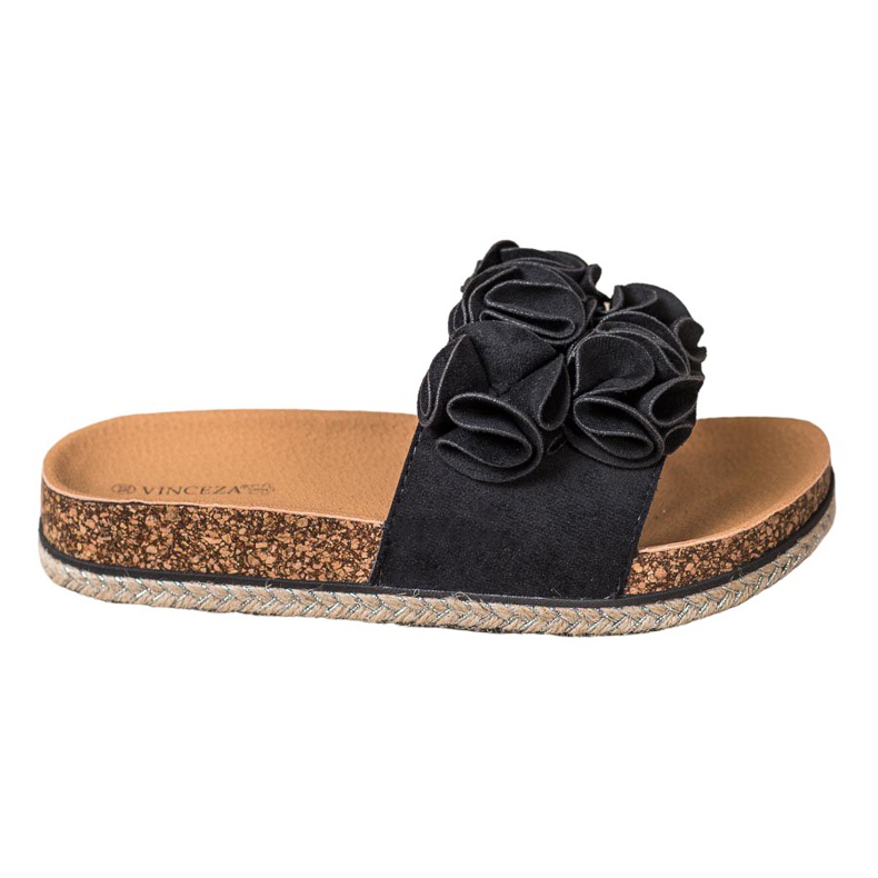 Pantuflas Cómodas Con Flores VINCEZA negro Pantuflas Cómodas Con Flores VINCEZA negro