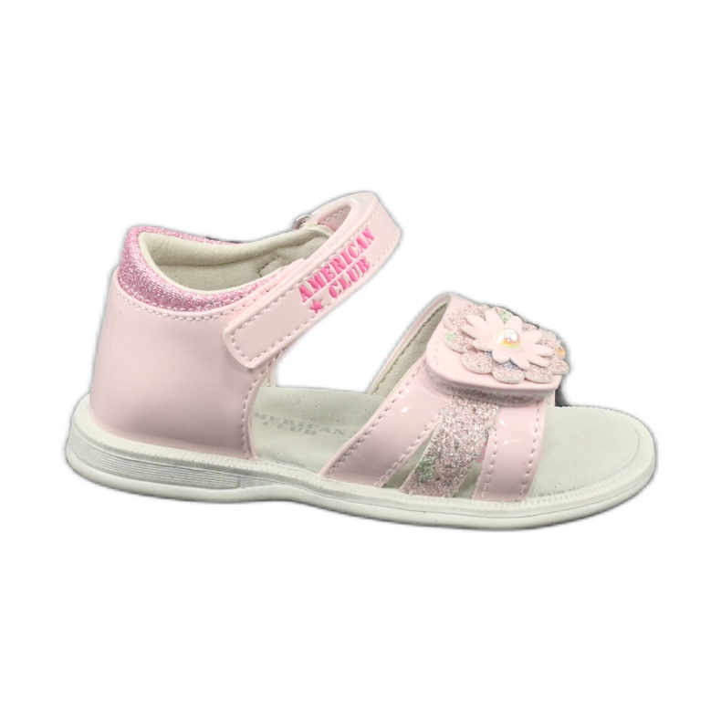 American Club Sandalias de cuero para niñas con flores XD12/20 Rosa rosado
