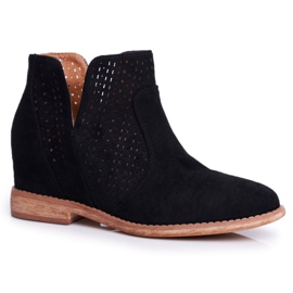 De Mujer Botas Con Tacón Plano Ante Calado Negro Tonos