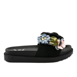 Pantuflas PT-109 negras con flores negro