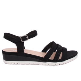 Sandalias negras con tacón de cuña bajo NS113P Negro