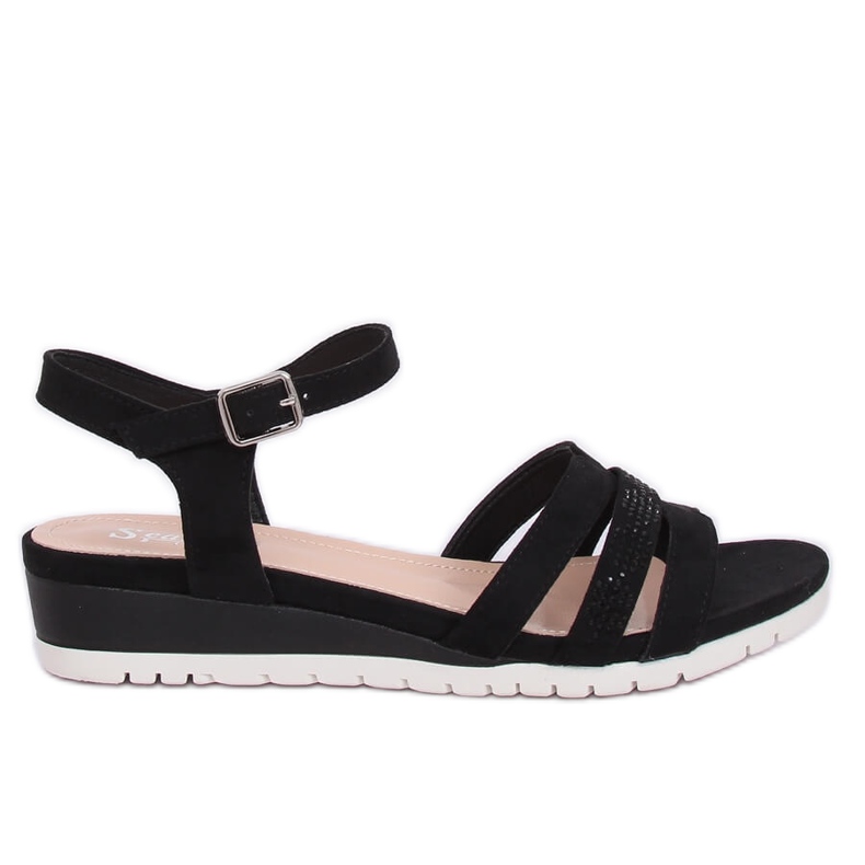 Sandalias negras con tacón de cuña bajo NS113P Negro Sandalias negras con tacón de cuña bajo NS113P Negro