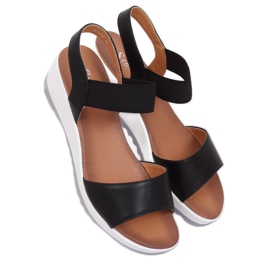 Sandalias negras con tacón de cuña NS101P Negro