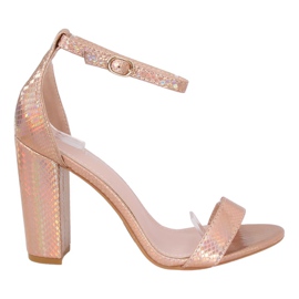 Sandalias de tacón holográficas TU135P Champagne multicolor amarillo