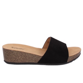 Black G186P Pantuflas de cuña negras negro