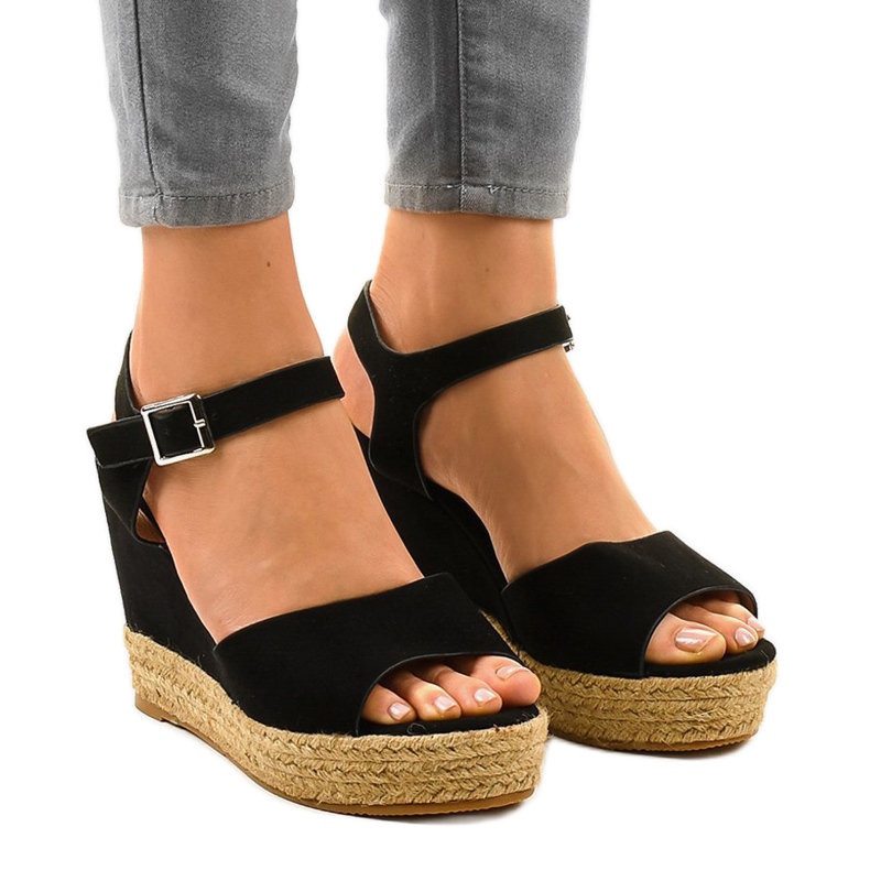 Sandalias de cuña alpargatas negras 9R195 negro