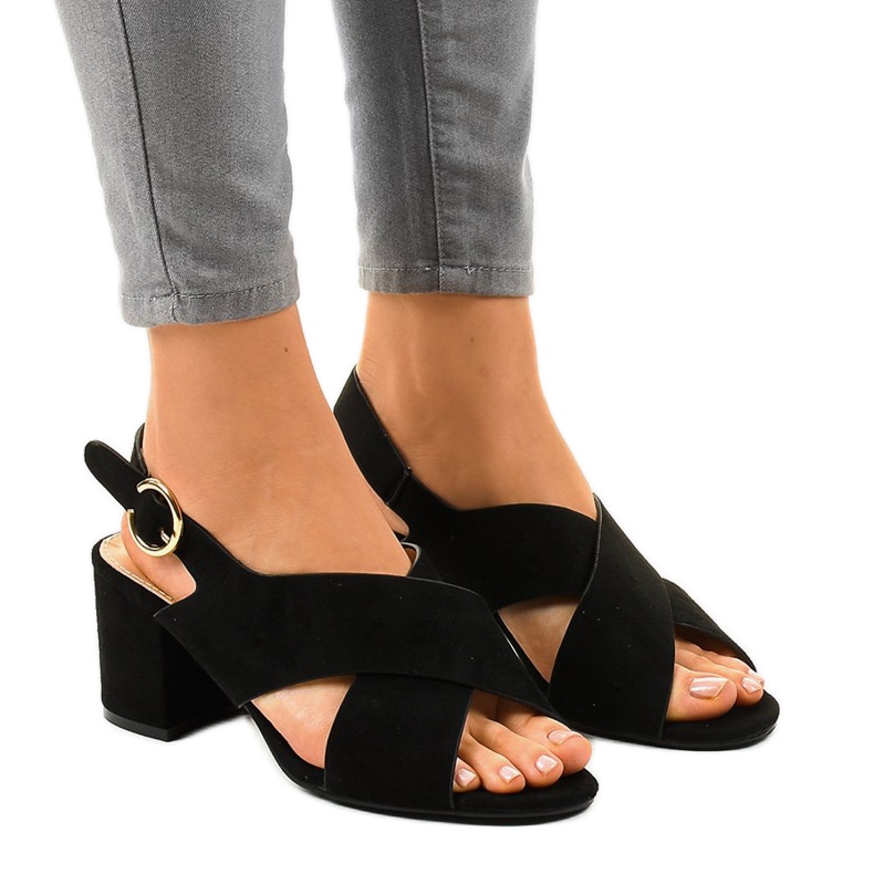 Sandalias de tacón negras ante A305 negro Sandalias de tacón negras ante A305 negro