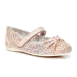S.Barski Bailarinas Infantiles Beige Calado con Velcro Barski Remtro