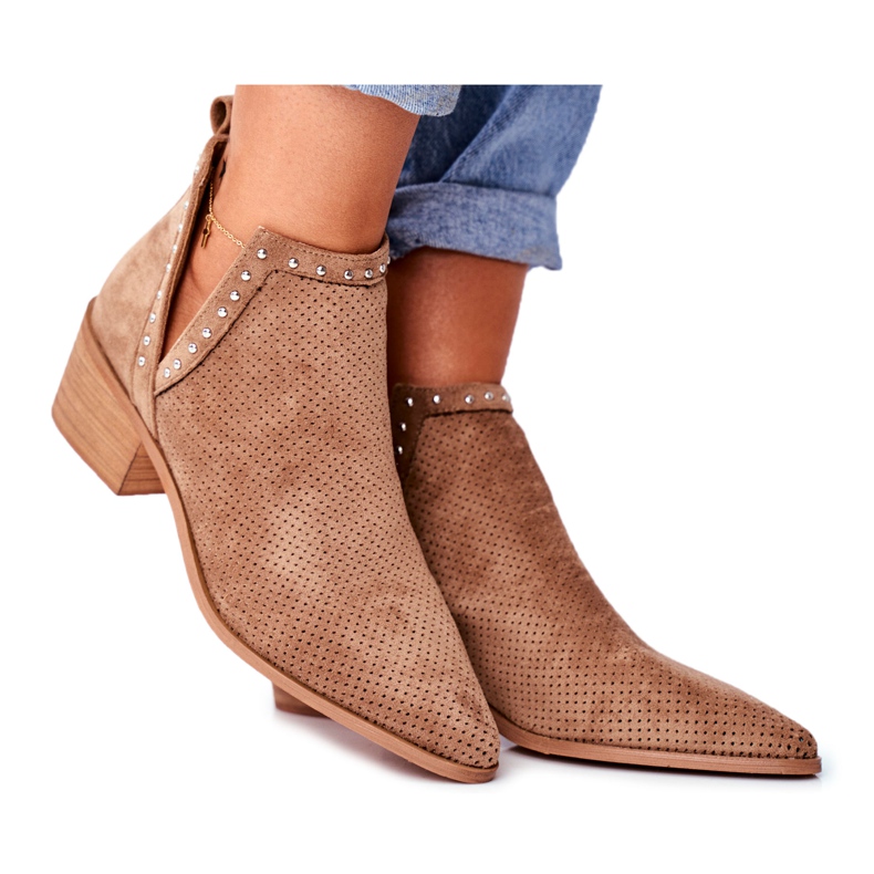 Bellucci Botas De Mujer Con Tacón Ante Calado Beige Margate