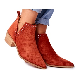 FB1 Botas De Mujer Con Tacón Ante Calado Naranja Margate
