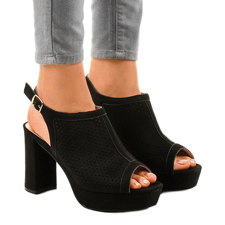 Sandalias de tacón de trabajo abierto 9R82 negras negro