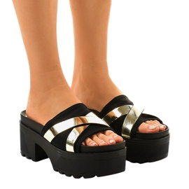 Pantuflas negras de tacón CL-3A309-42 negro amarillo