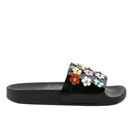 Zapatillas negras con flores D7659-1 negro