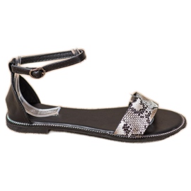 Goodin Sandalias planas con estampado de serpiente negro