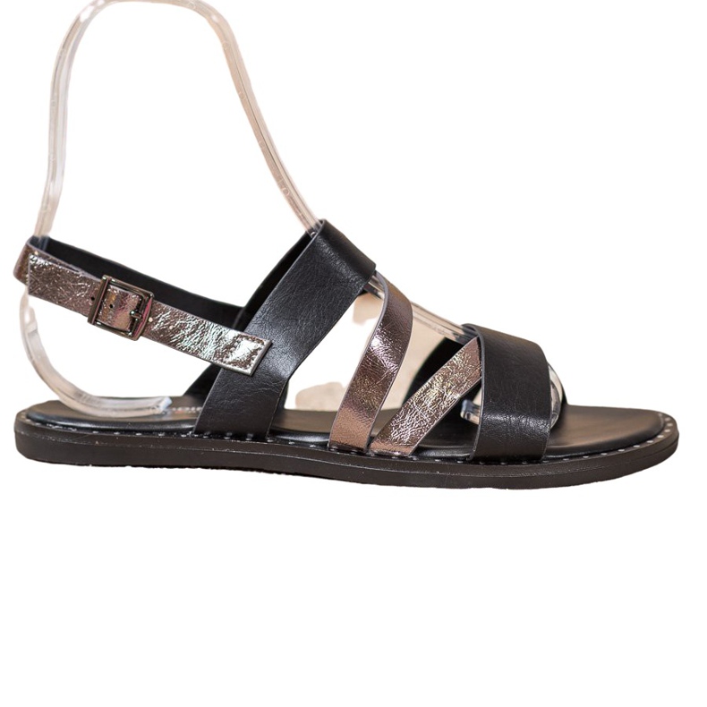 Goodin Sandalias cómodas de cuero ecológico negro