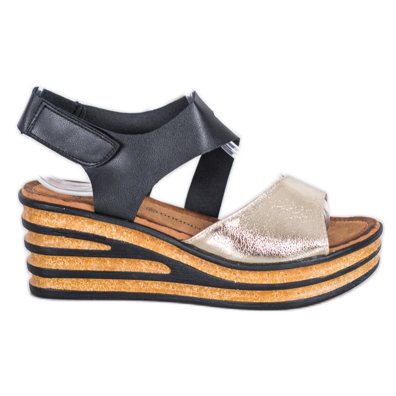 Goodin Sandalias de moda con velcro negro amarillo