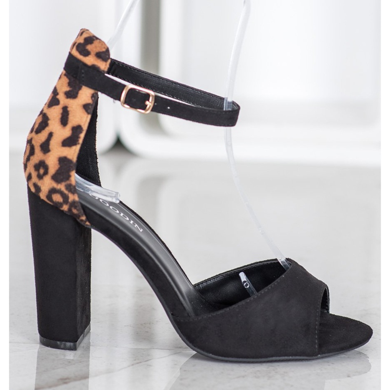 Goodin Sandalias de ante con estampado de leopardo negro