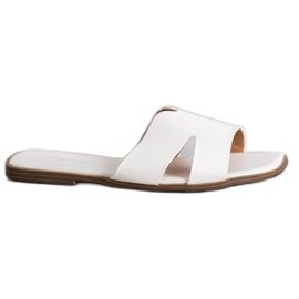 SHELOVET Pantuflas Clásicas de Piel Ecológica blanco