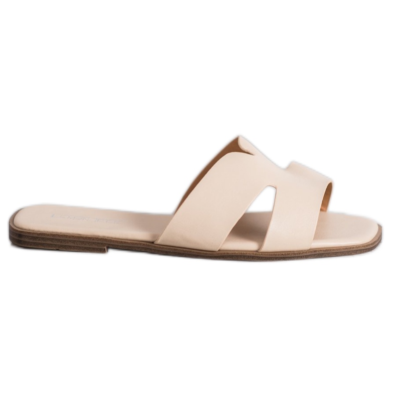 SHELOVET Pantuflas Clásicas de Piel Ecológica beige