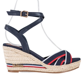 Comer Sandalias de cuña con rayas azul multicolor