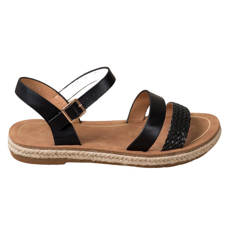 SHELOVET Sandalias de cuero ecológico trenzado negro
