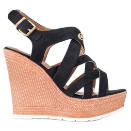 Comer Sandalias de cuña de moda negro