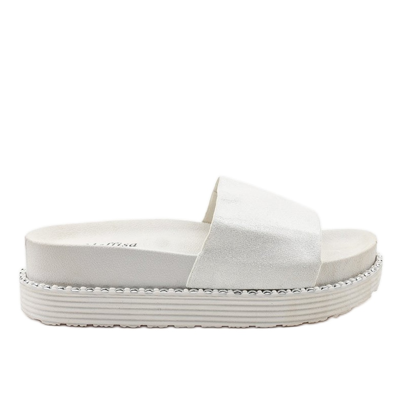 Zapatillas blancas de suela gruesa, ante brocado TL3808 blanco
